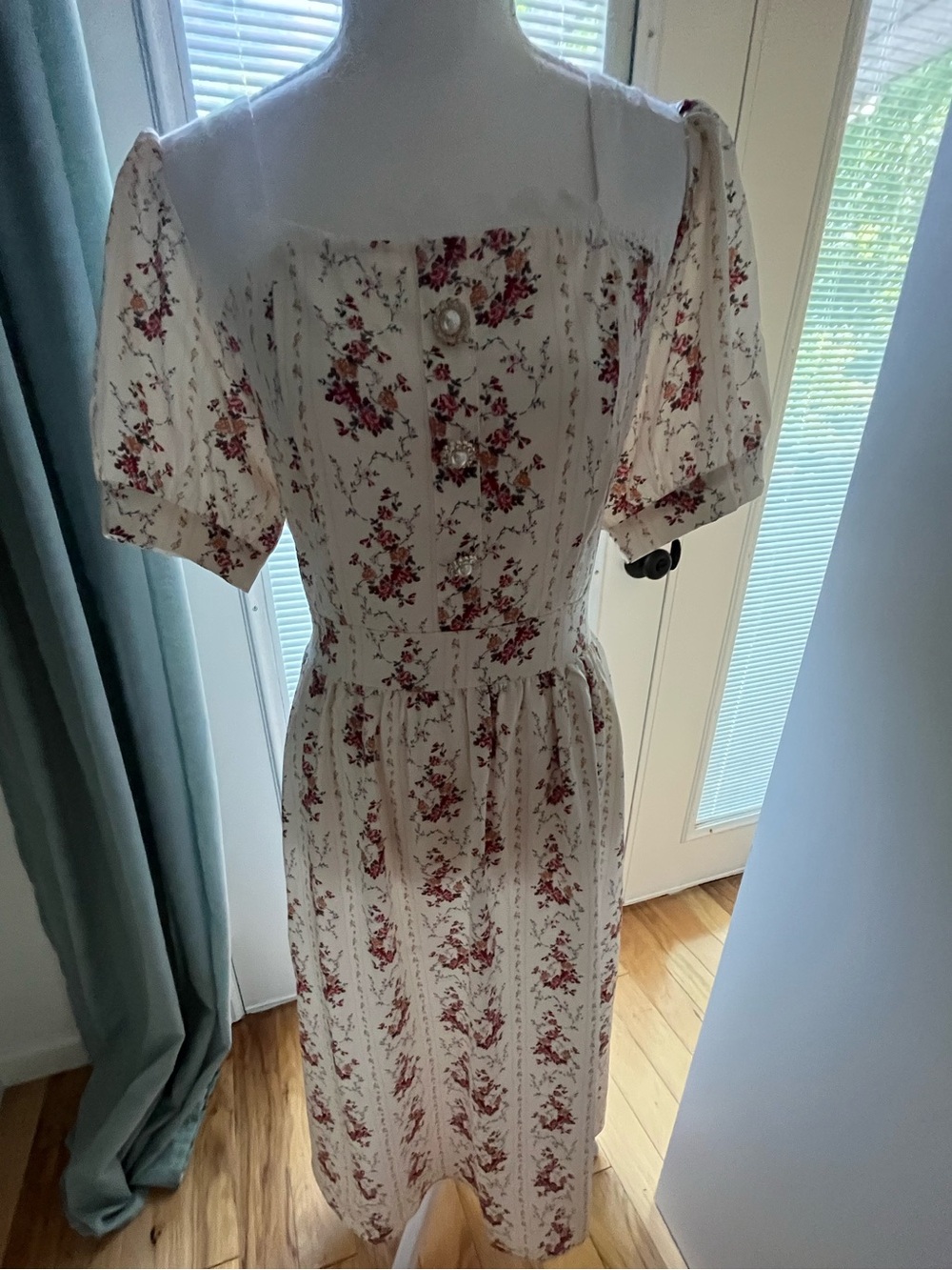Women's Floral Victorian Dress Square Neck Short Sleeve Dress Apricot